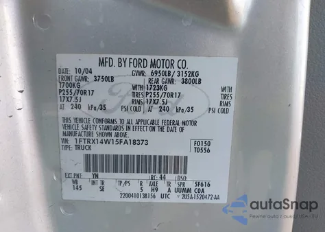 2005 Ford F150 z USA, uszkodzony, nr VIN 1FTRX14W15FA18373